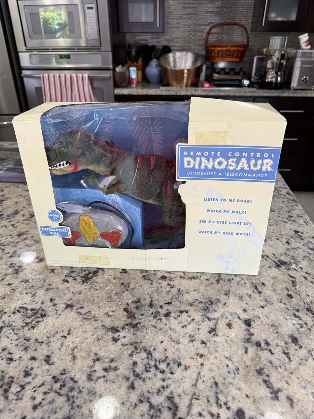 Pottery Barn Remote Control Dinosaur Boxed - Blue and Cream